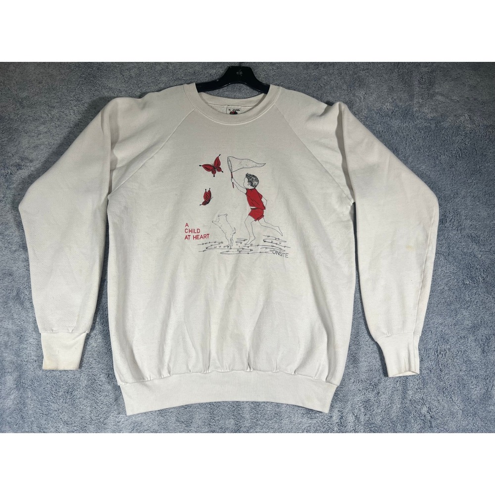Vintage Fruit of the Loom A Child At Heart Sweatshirt XL White Made in USA 80s